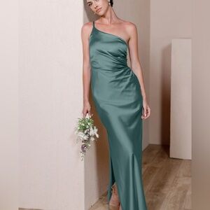 Revelry Satin Jade Dress in Rosemary